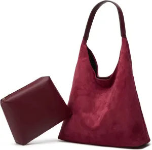 2 Pcs Slouchy Hobo Bags Women Suede Crescent Satchels Shoulder Bag Crossbody Purse Top-handle College Tote Handbag 2024
