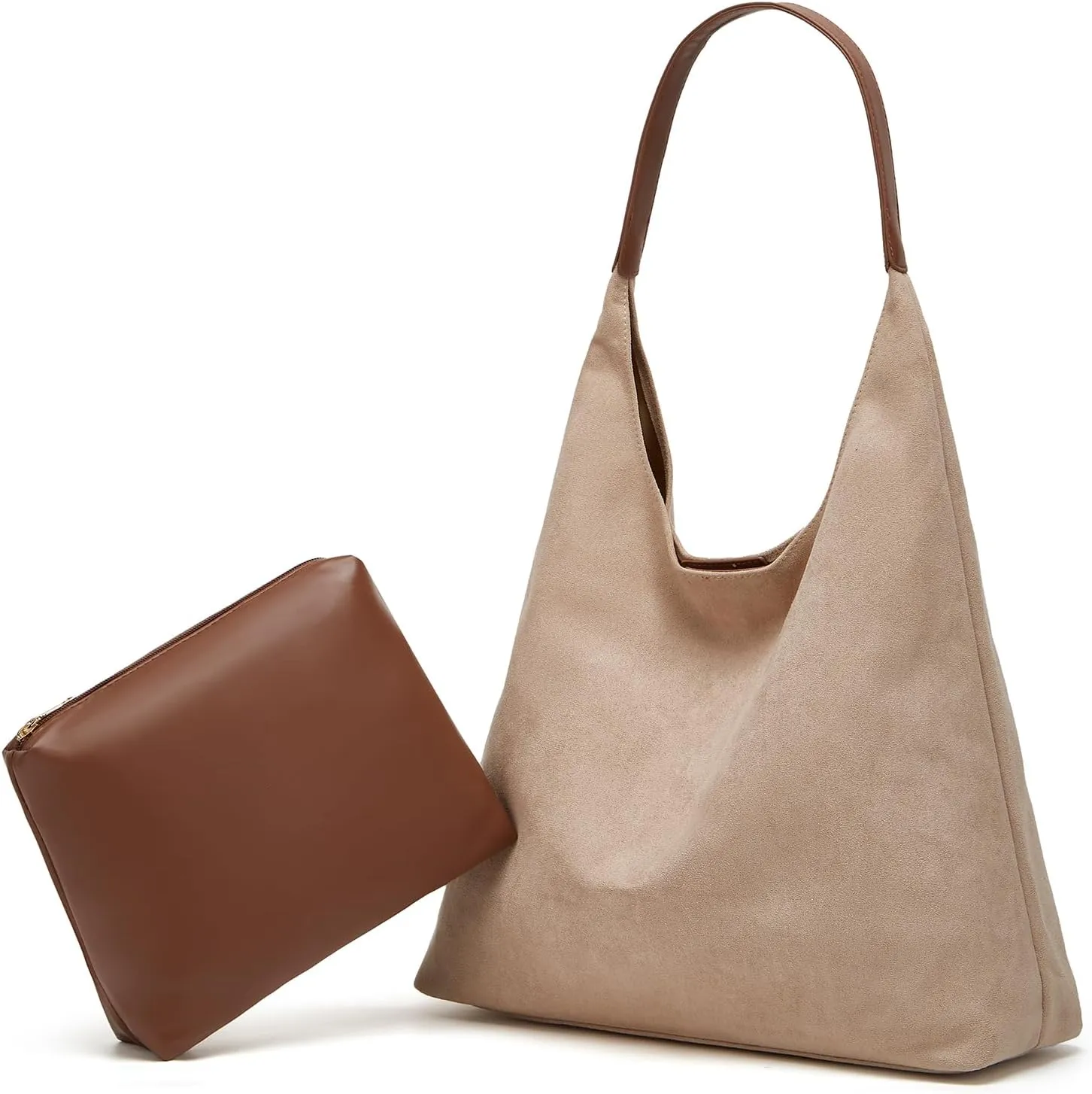 2 Pcs Slouchy Hobo Bags Women Suede Crescent Satchels Shoulder Bag Crossbody Purse Top-handle College Tote Handbag 2024