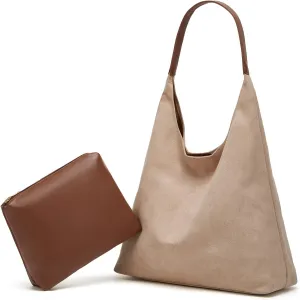 2 Pcs Slouchy Hobo Bags Women Suede Crescent Satchels Shoulder Bag Crossbody Purse Top-handle College Tote Handbag 2024