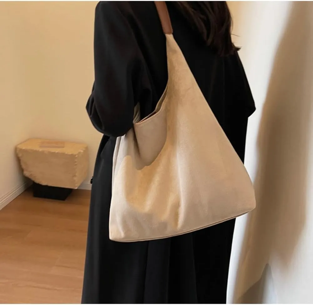 2 Pcs Slouchy Hobo Bags Women Suede Crescent Satchels Shoulder Bag Crossbody Purse Top-handle College Tote Handbag 2024