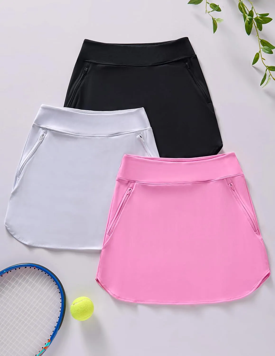 3 Pack Women's Athletic Skirts with Shorts Underneath, Tennis Golf Skorts Tummy Control Pockets for Workout Gym