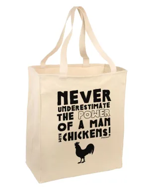 A Man With Chickens Large Grocery Tote Bag by TooLoud