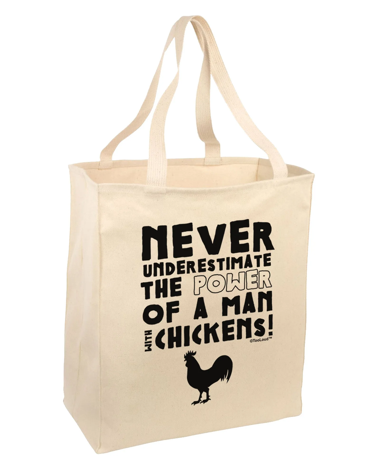 A Man With Chickens Large Grocery Tote Bag by TooLoud