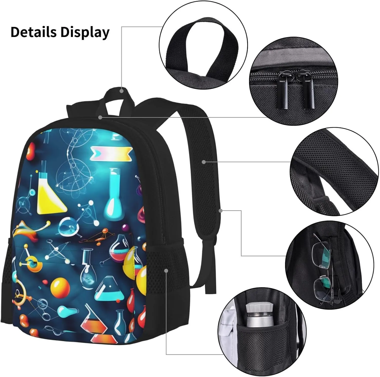 Abstract Science Chemistry Print 3pcs Casual Backpack With Lunch Box Unisex Adjustable Backpack,Travel Laptop Backpack