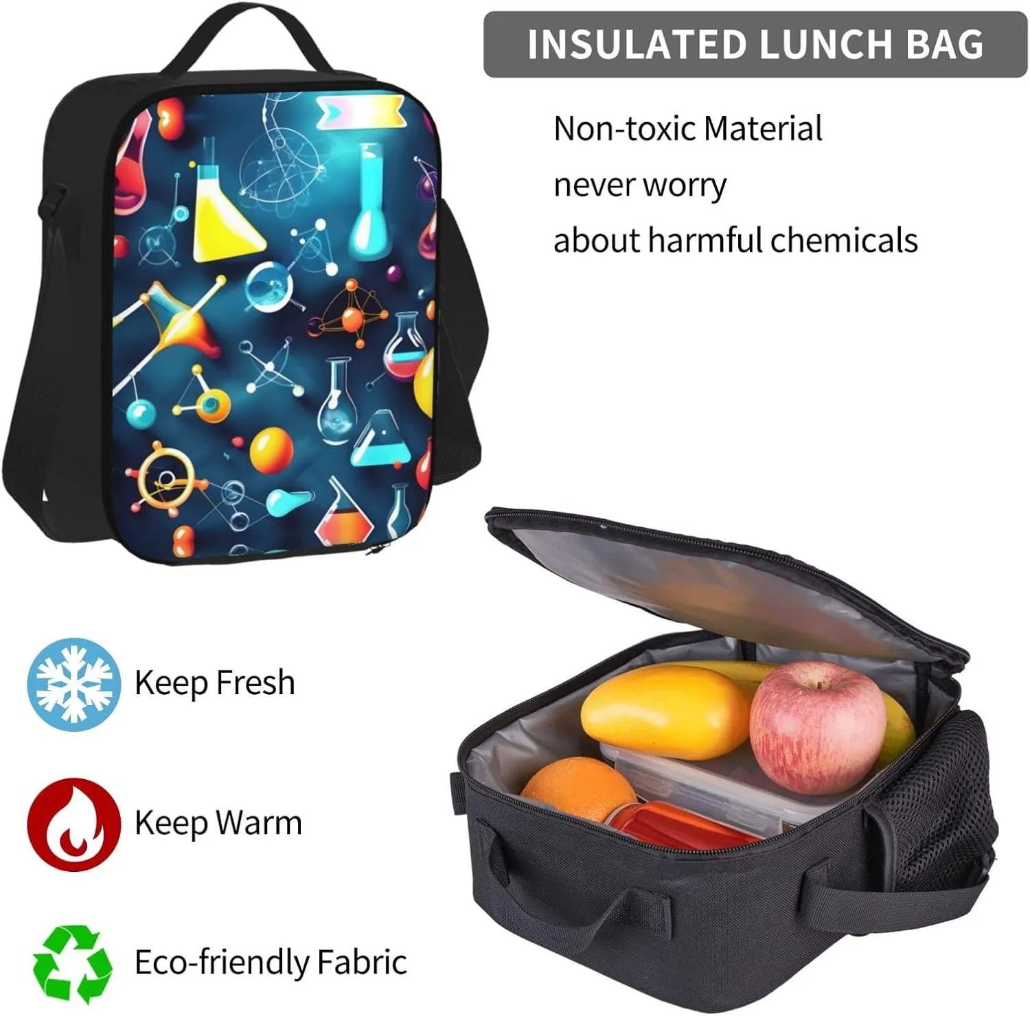 Abstract Science Chemistry Print 3pcs Casual Backpack With Lunch Box Unisex Adjustable Backpack,Travel Laptop Backpack