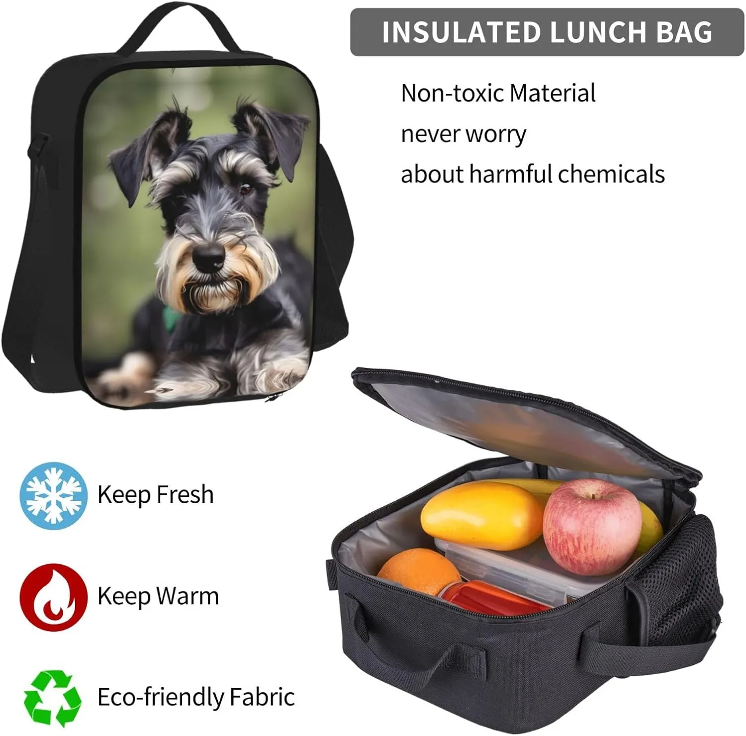 Adorable Schnauzer Print 3pcs Casual Backpack With Lunch Box Unisex Adjustable Backpack,Travel Laptop Backpack