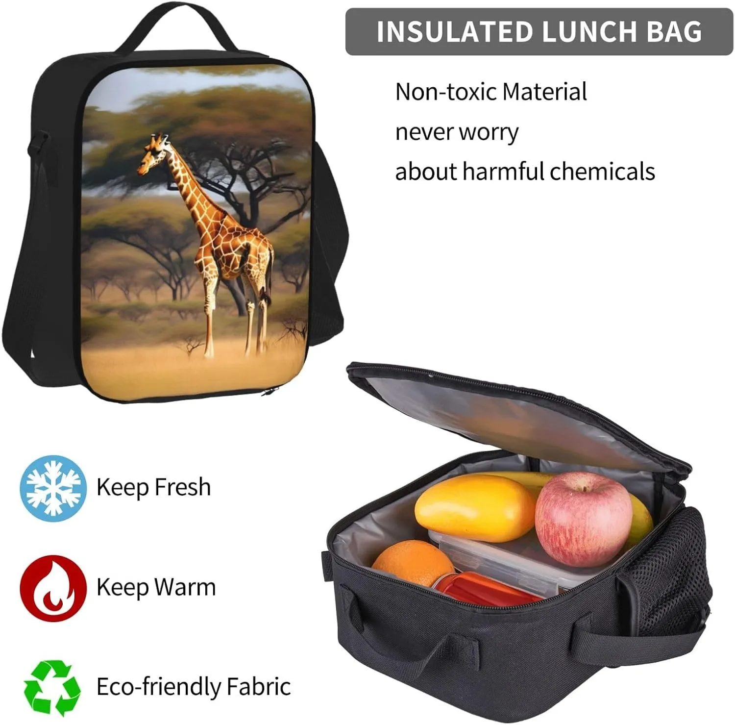 Africa Giraffe Majestic Tree Print 3pcs Casual Backpack With Lunch Box Unisex Adjustable Backpack,Travel Laptop Backpack
