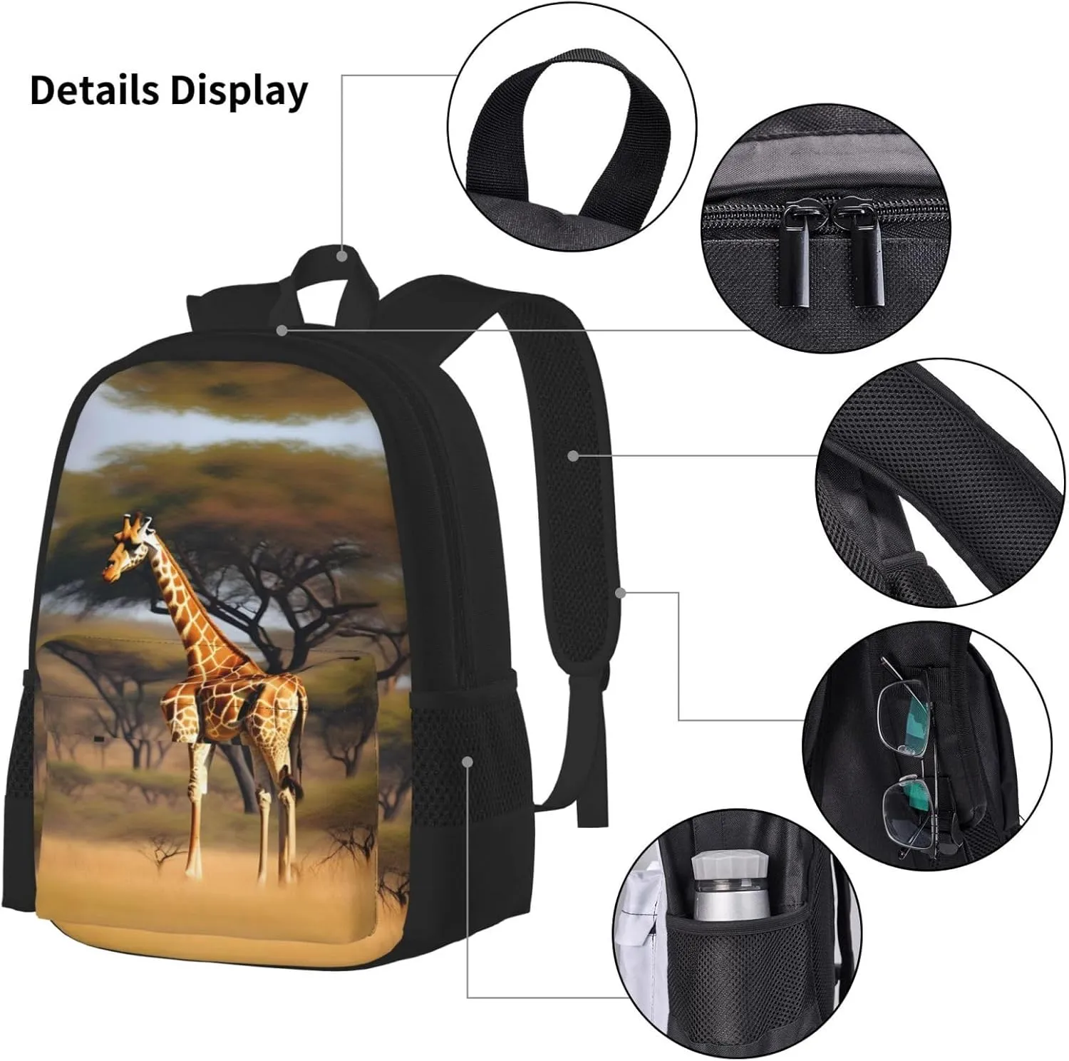 Africa Giraffe Majestic Tree Print 3pcs Casual Backpack With Lunch Box Unisex Adjustable Backpack,Travel Laptop Backpack