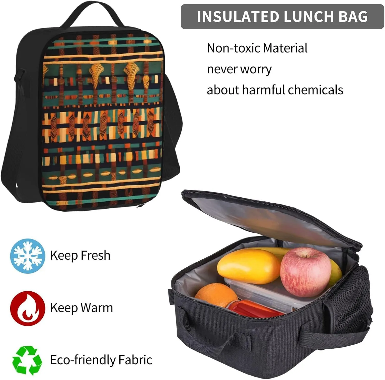 African Classic Weave Print 3pcs Casual Backpack With Lunch Box Unisex Adjustable Backpack,Travel Laptop Backpack