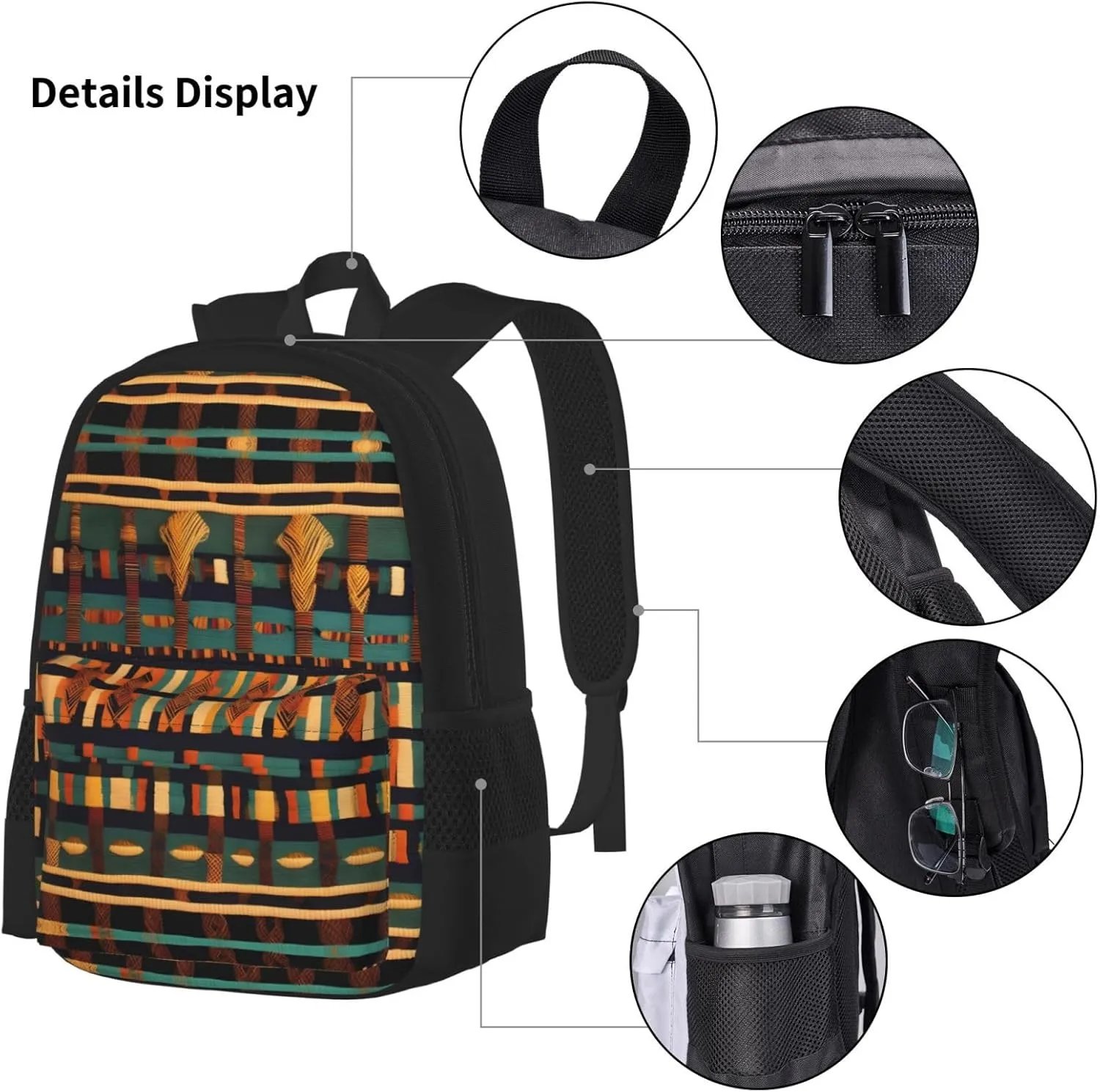 African Classic Weave Print 3pcs Casual Backpack With Lunch Box Unisex Adjustable Backpack,Travel Laptop Backpack