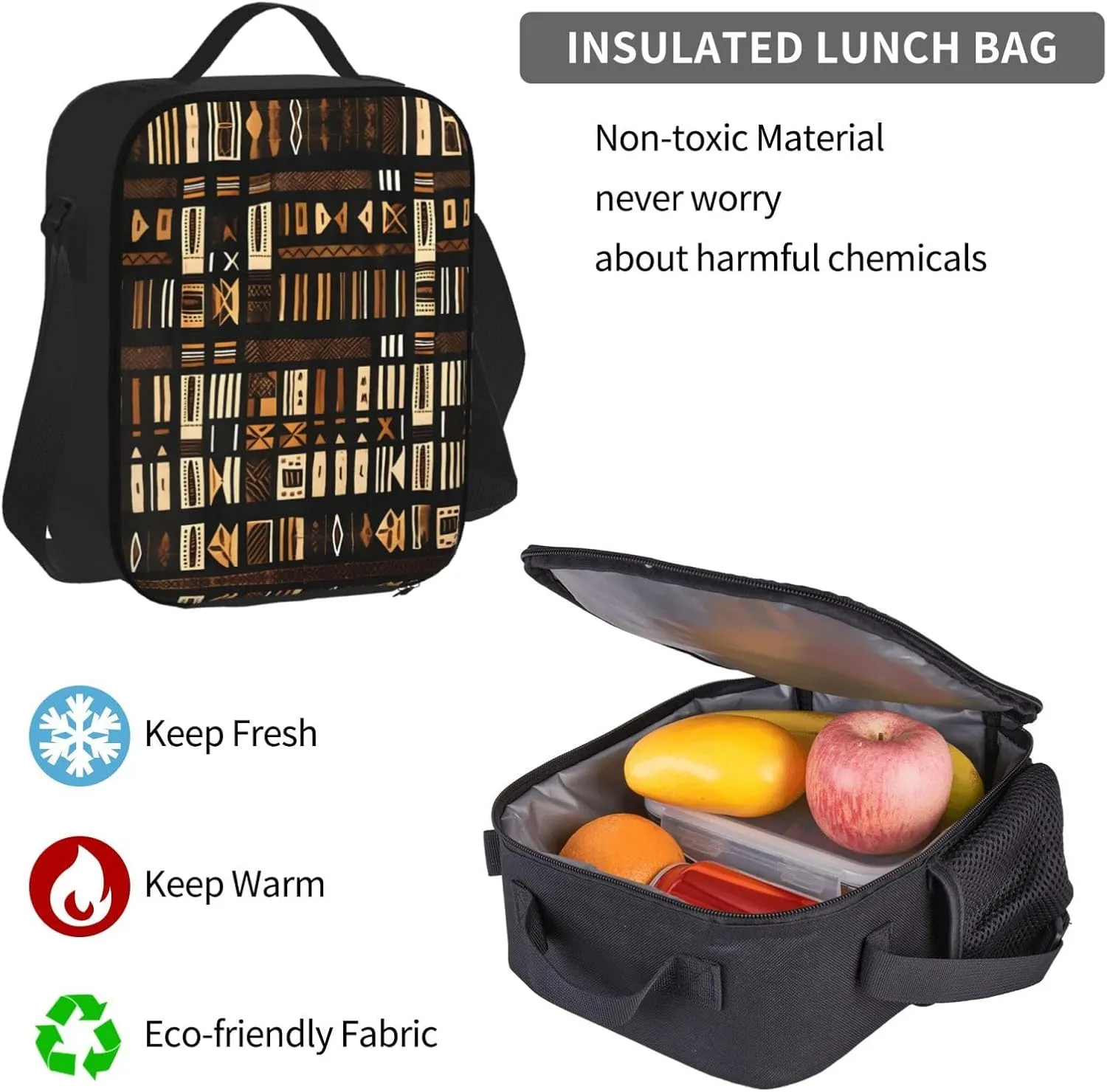 African Mud Cloth Tribal Print 3pcs Casual Backpack With Lunch Box Unisex Adjustable Backpack,Travel Laptop Backpack