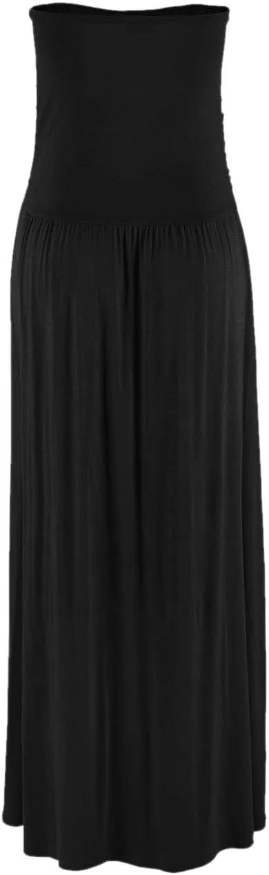 Alaster Queen Womens Strapless Bandeau Summer Long Floral Dress Off Shoulder Beach Maxi Dress with Pockets