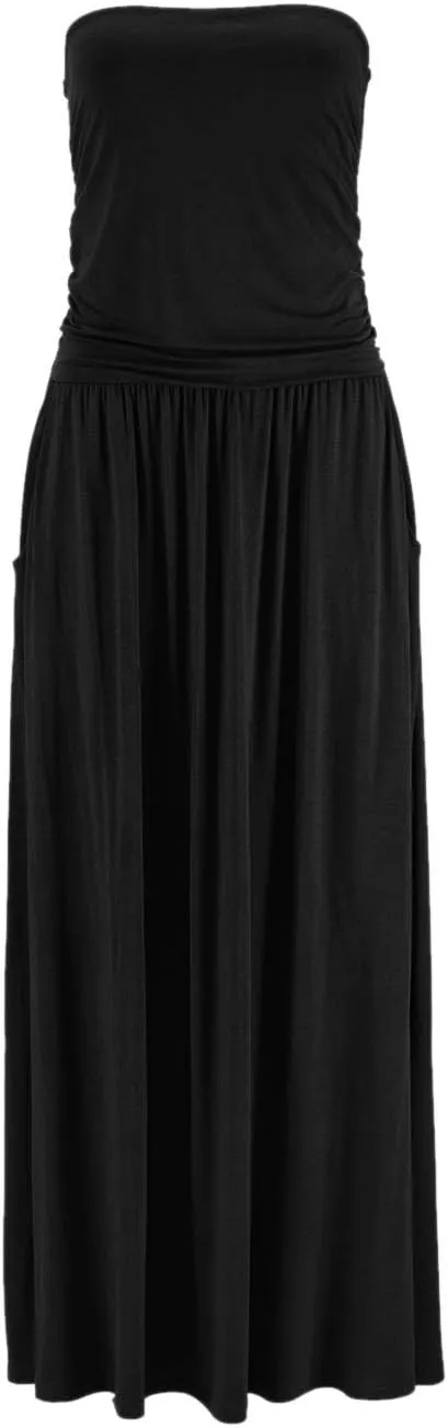 Alaster Queen Womens Strapless Bandeau Summer Long Floral Dress Off Shoulder Beach Maxi Dress with Pockets