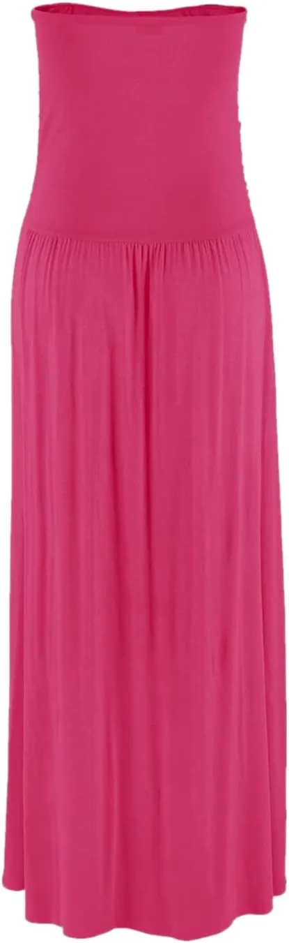 Alaster Queen Womens Strapless Bandeau Summer Long Floral Dress Off Shoulder Beach Maxi Dress with Pockets
