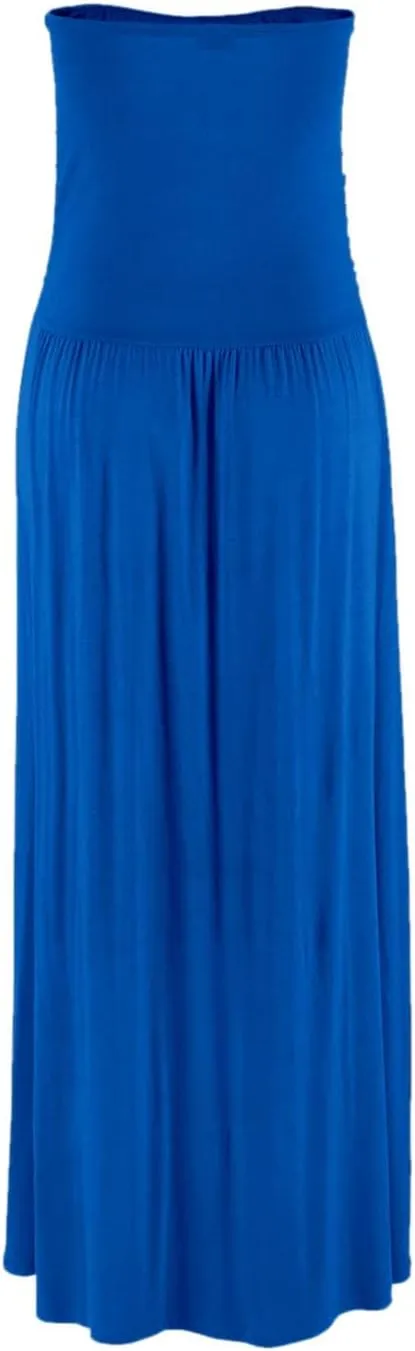 Alaster Queen Womens Strapless Bandeau Summer Long Floral Dress Off Shoulder Beach Maxi Dress with Pockets