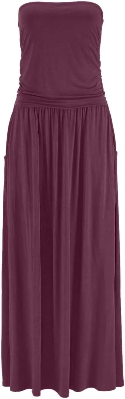 Alaster Queen Womens Strapless Bandeau Summer Long Floral Dress Off Shoulder Beach Maxi Dress with Pockets