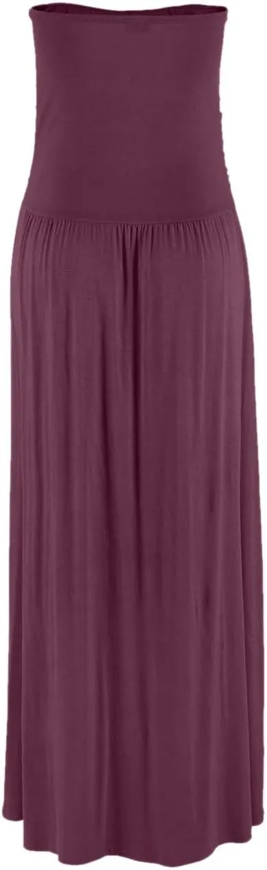 Alaster Queen Womens Strapless Bandeau Summer Long Floral Dress Off Shoulder Beach Maxi Dress with Pockets