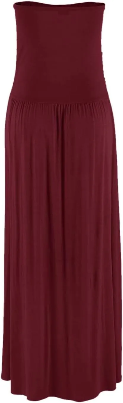 Alaster Queen Womens Strapless Bandeau Summer Long Floral Dress Off Shoulder Beach Maxi Dress with Pockets