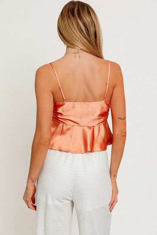 Apricot Spaghetti Strap Hook&Eye Detail Satin Top