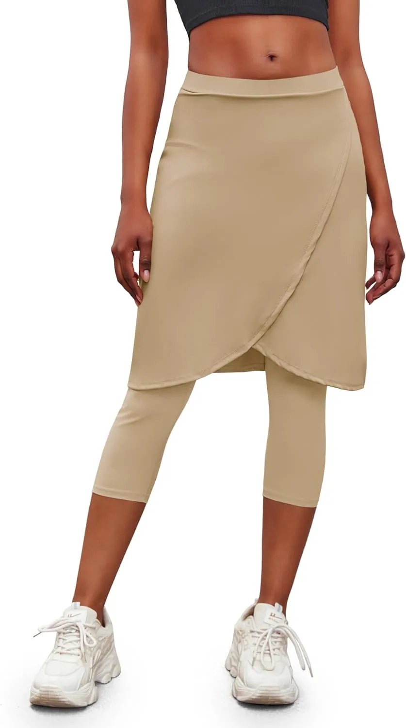 Aurgelmir Knee Length Womens Golf Tennis Skirts with Capri Legging Athletic Running Outdoor Workout Skorts with Pocket