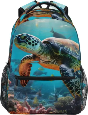 Backpack Sea Turtle Fish Light Daypack Shoulder Bag Book Bag Lightweight Back Pack with Reflective Strip Travel Laptop Daypack 12 16.9 In