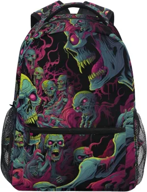 Backpack Zombie Skull Daypack Shoulder Bag Book Bag Lightweight Back Pack with Reflective Strip Travel Laptop Daypack 12 16.9 In
