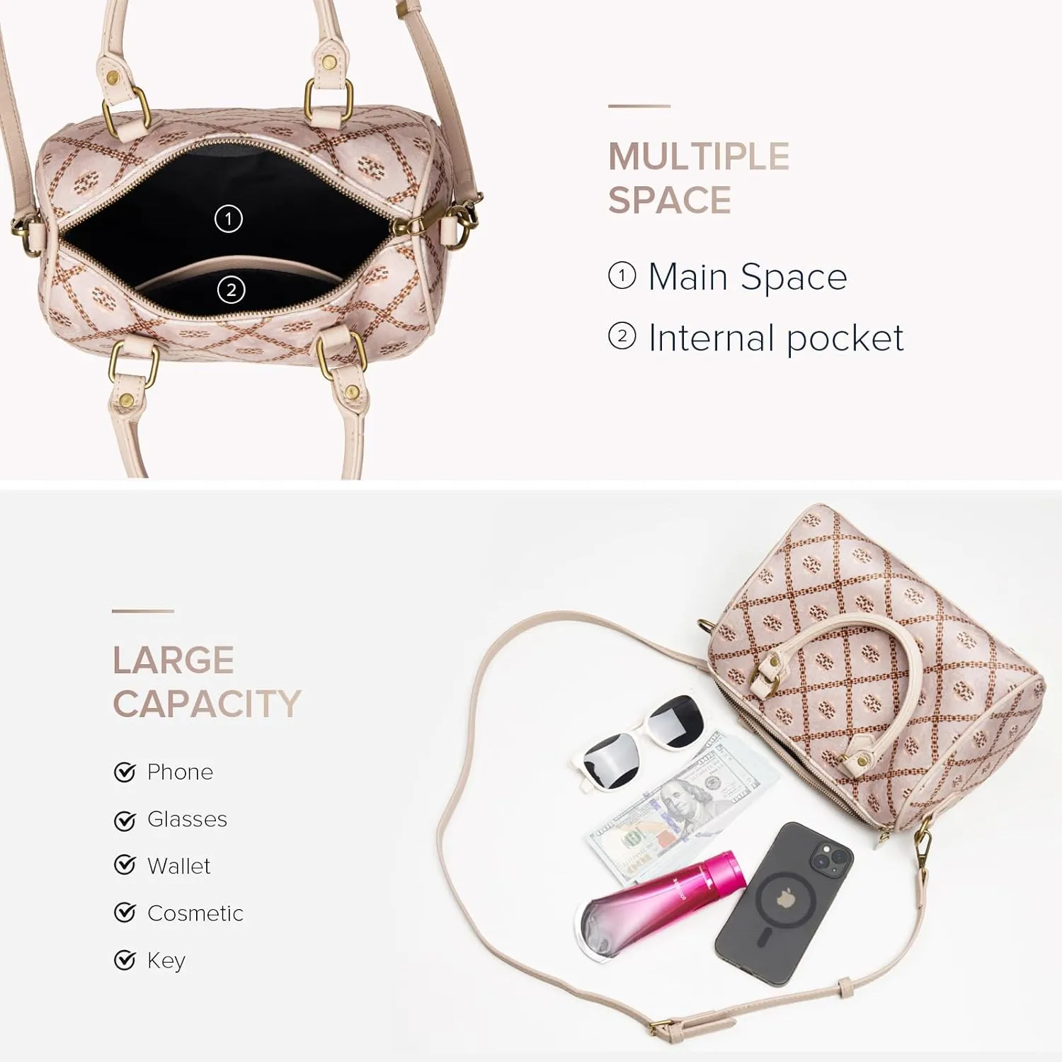 Barrel Purse, Handbags, Crossbody Shoulder Bags, Top Handle Satchel For Women, With Adjustable Strap