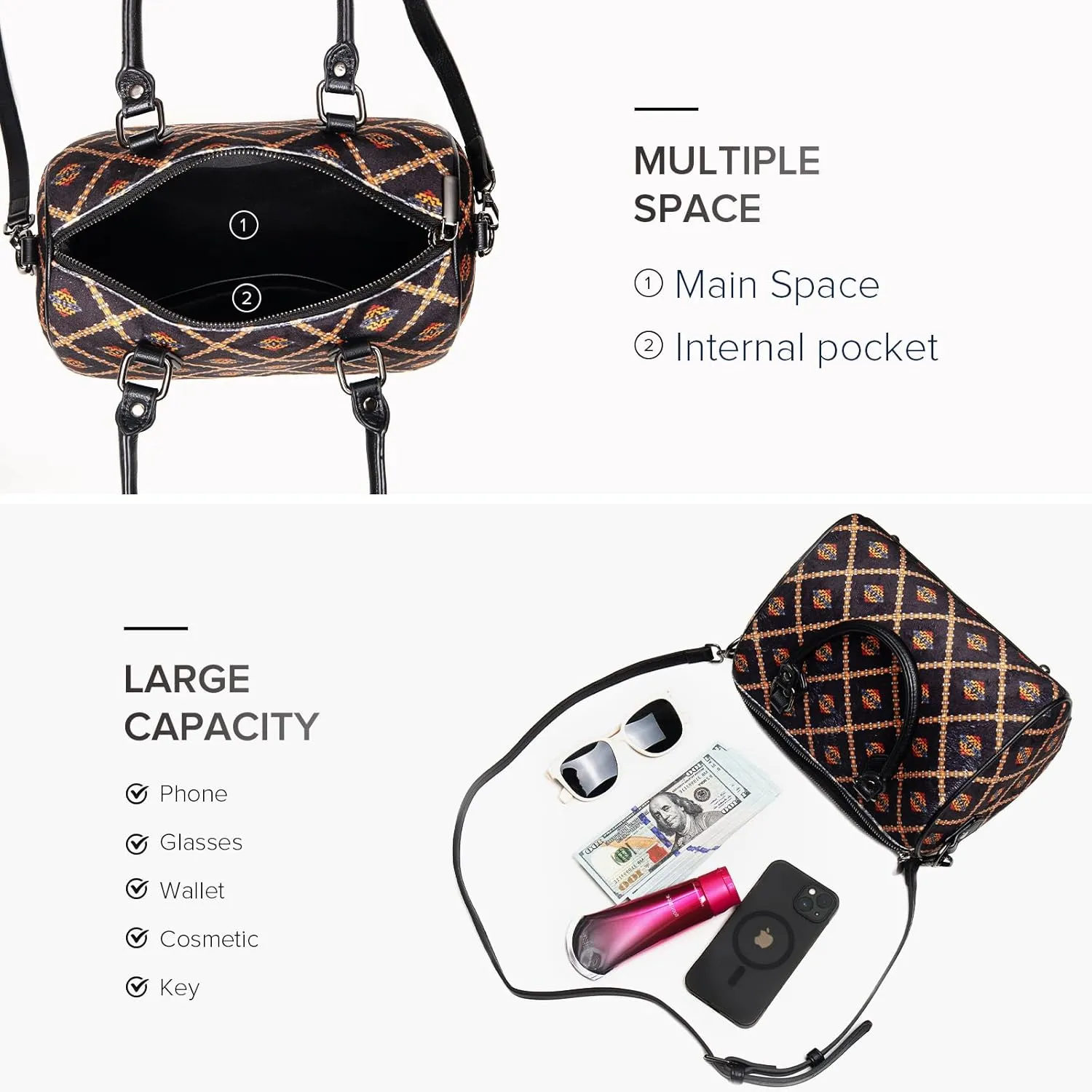 Barrel Purse, Handbags, Crossbody Shoulder Bags, Top Handle Satchel For Women, With Adjustable Strap