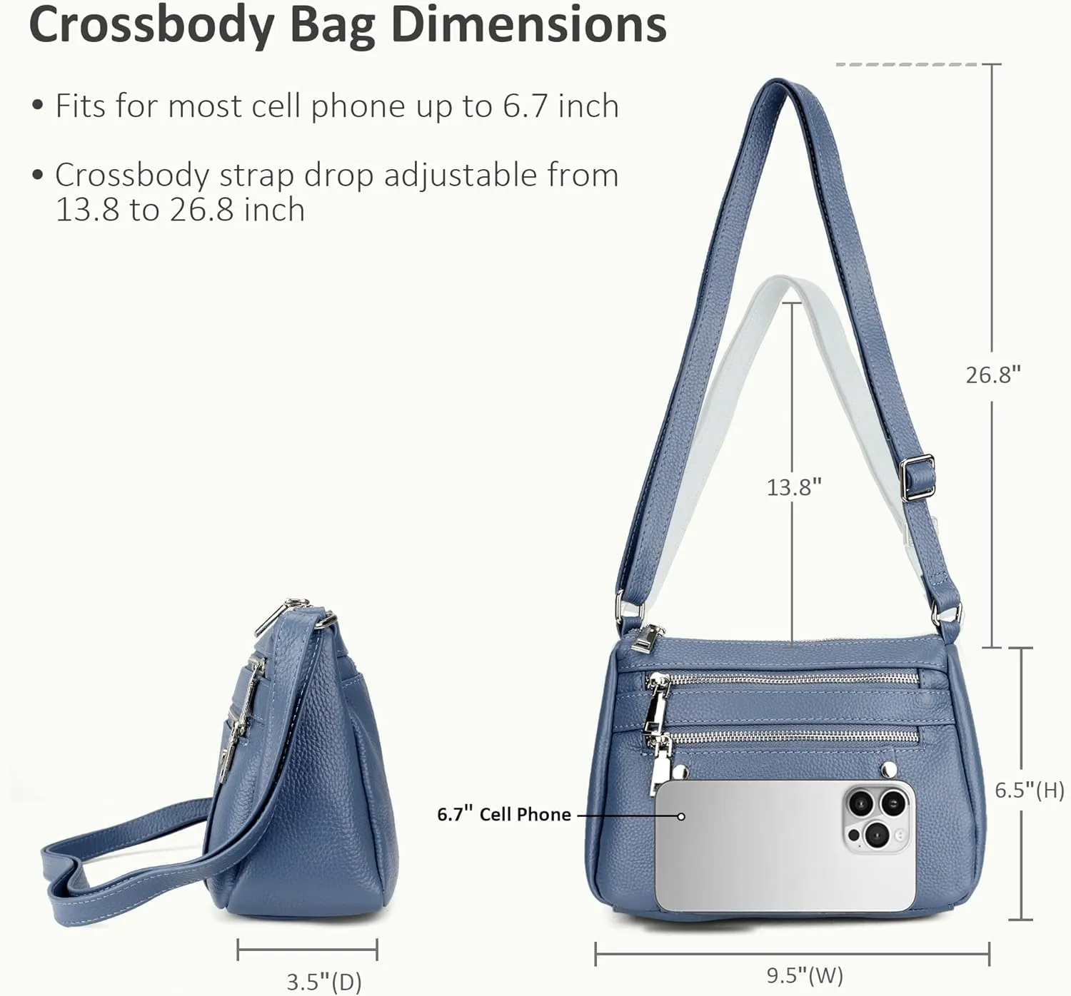 befen Genuine Leather Small Crossbody Bags Purses for Women Pocketbooks Shoulder Bag Satchel Purse with Multi Zipper Pockets
