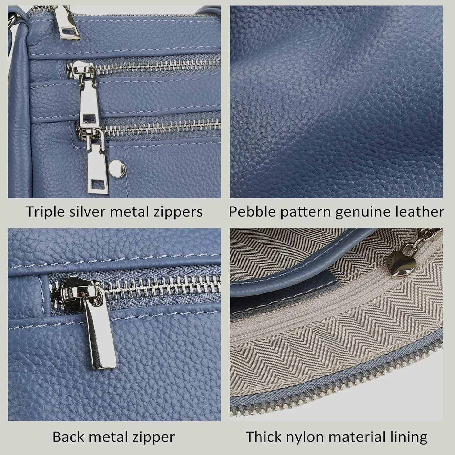 befen Genuine Leather Small Crossbody Bags Purses for Women Pocketbooks Shoulder Bag Satchel Purse with Multi Zipper Pockets