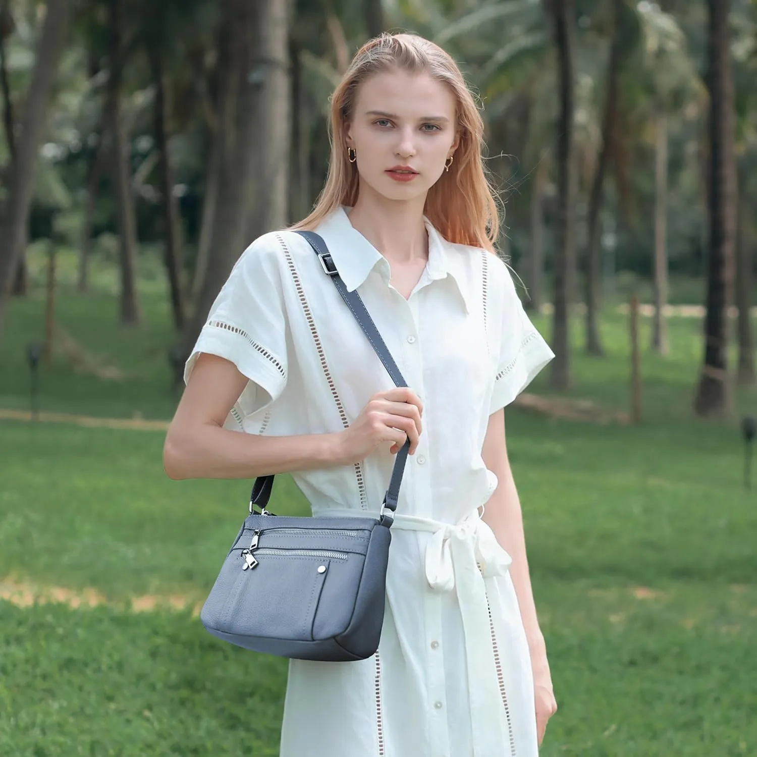 befen Genuine Leather Small Crossbody Bags Purses for Women Pocketbooks Shoulder Bag Satchel Purse with Multi Zipper Pockets