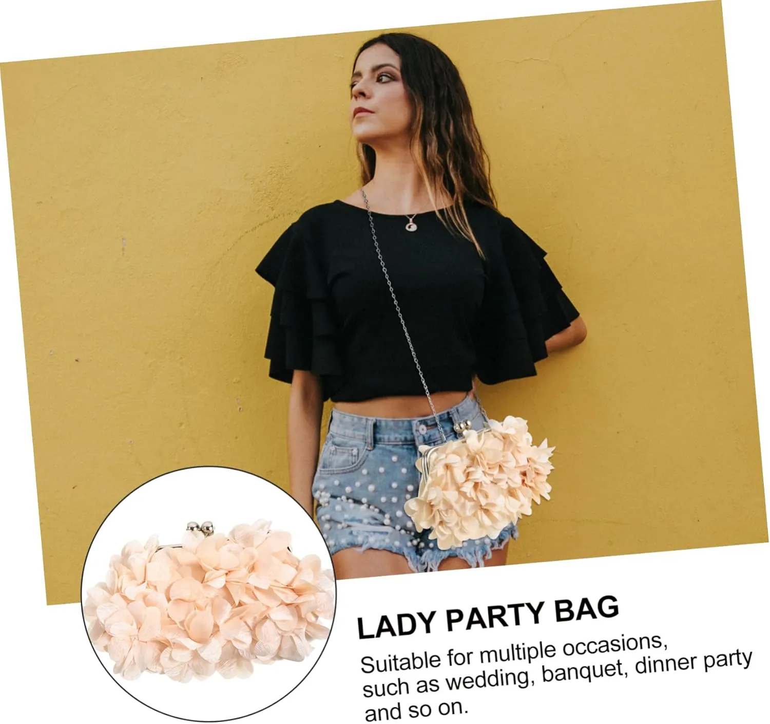 BESTYASH Flower Party Bag Cute Even Bachelorette Bags for Women Sparkly Messenger Navy Satin Wedding Trendy