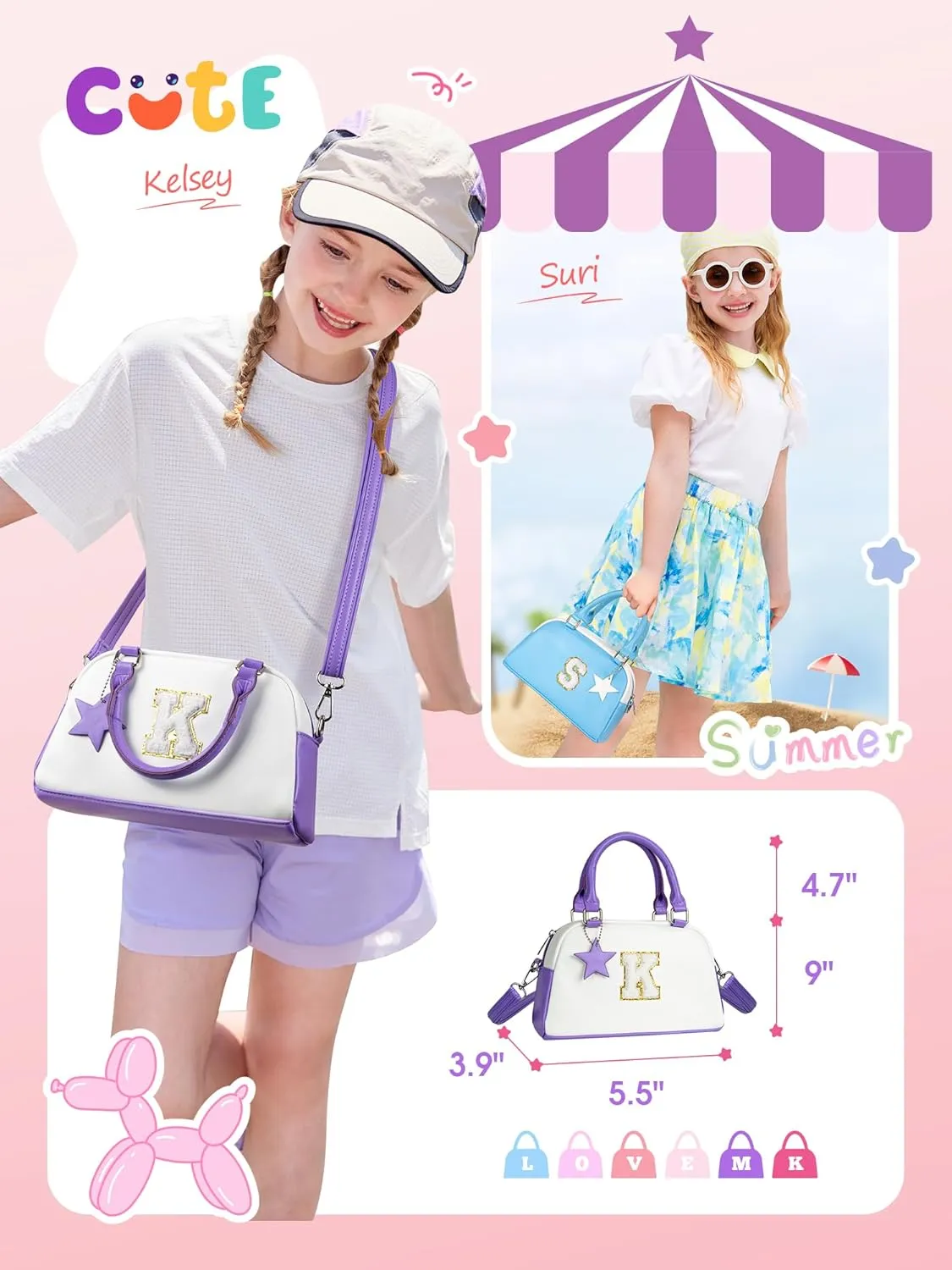 Birthday Gifts for 4 5 6 7 8 9 10 11 12, Girls Purse Kids Handle Bag, Crossbody Bags for Girl Preteens Teens, Initial bag for makeup kits, kids girls gift, Handbag-baby pink-D