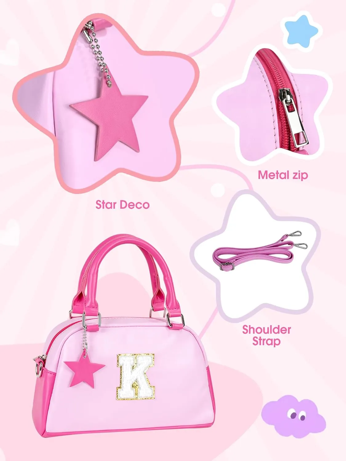 Birthday Gifts for 4 5 6 7 8 9 10 11 12, Girls Purse Kids Handle Bag, Crossbody Bags for Girl Preteens Teens, Initial bag for makeup kits, kids girls gift, Handbag-baby pink-D