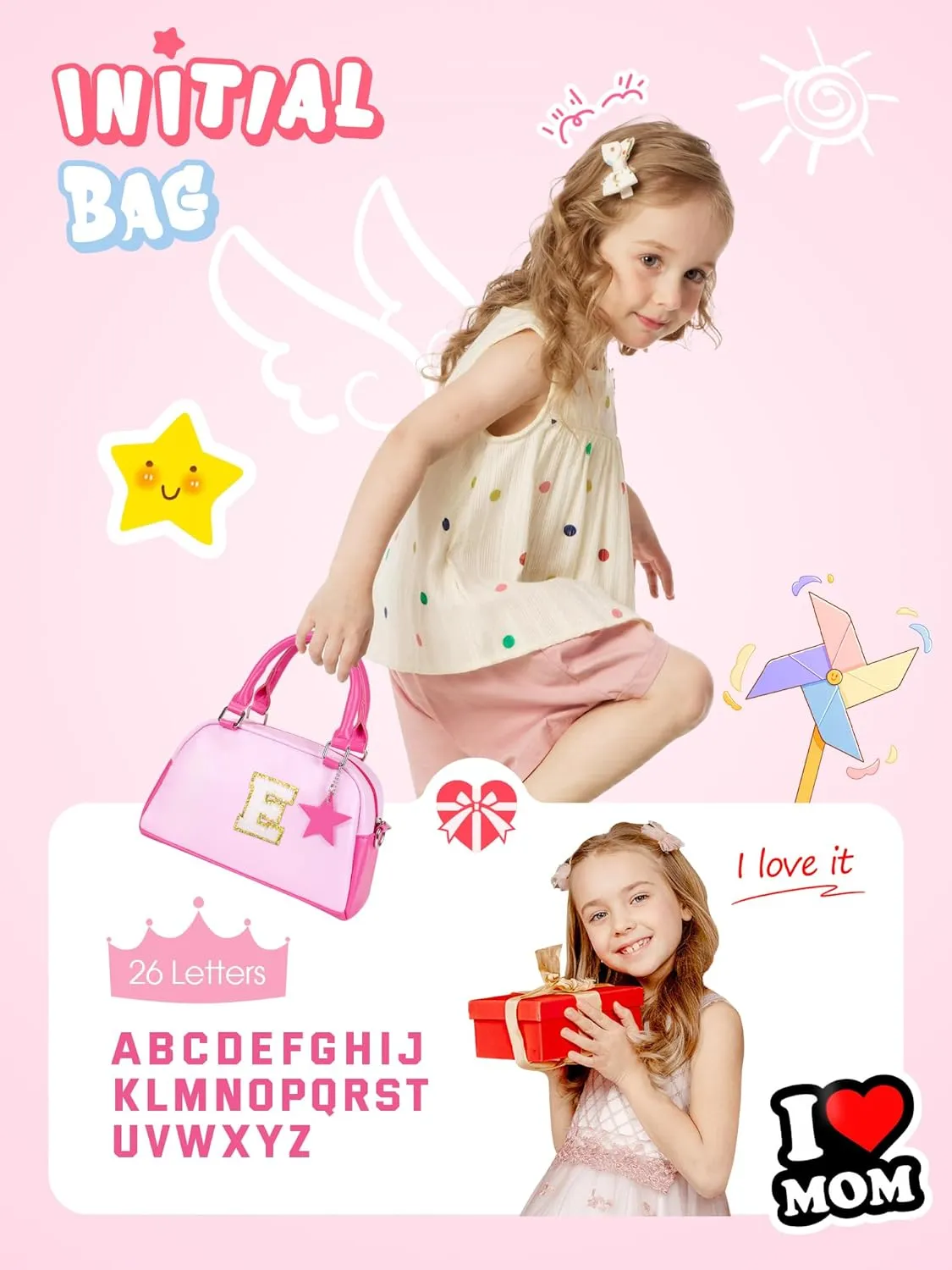 Birthday Gifts for 4 5 6 7 8 9 10 11 12, Girls Purse Kids Handle Bag, Crossbody Bags for Girl Preteens Teens, Initial bag for makeup kits, kids girls gift, Handbag-baby pink-D