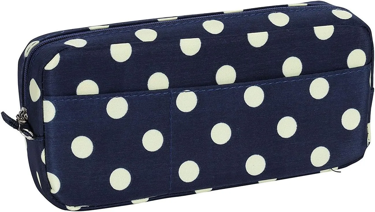 BLU MONACO Cute Makeup Brush Pouch - Blue with Cream Polka Dots - Small Cosmetic Brush Organizer and Travel Pouch for Women - Elegant Toiletry Bag for Purse