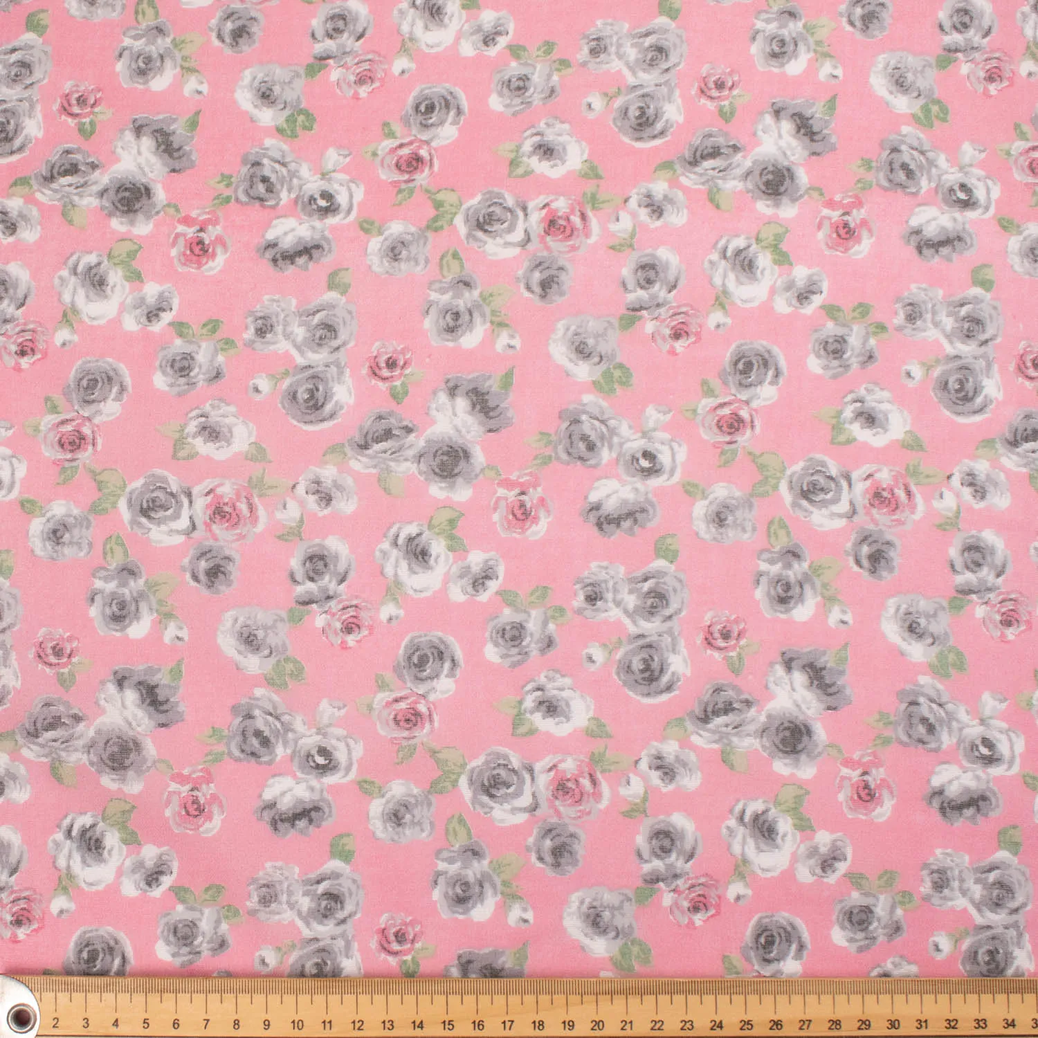 Border Printed Cotton Voile Design-15 Grey & Pink Checks/Grey Roses on Pink