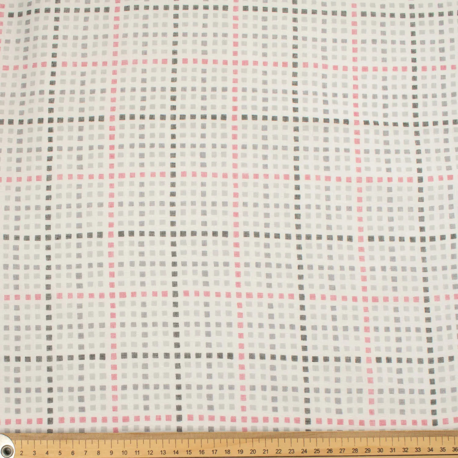 Border Printed Cotton Voile Design-15 Grey & Pink Checks/Grey Roses on Pink