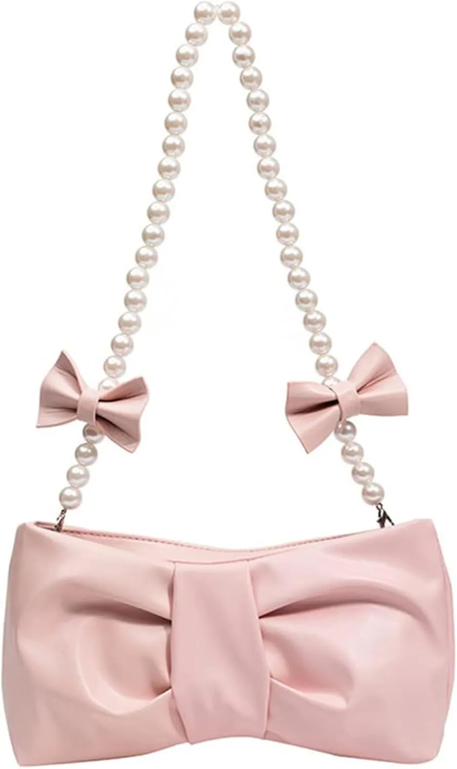 Bow Clutch Evening Handbag Pearl Purse for Women Ladies Bridal Soft Leather Ruched Crossbody Bags Shoulder Bag