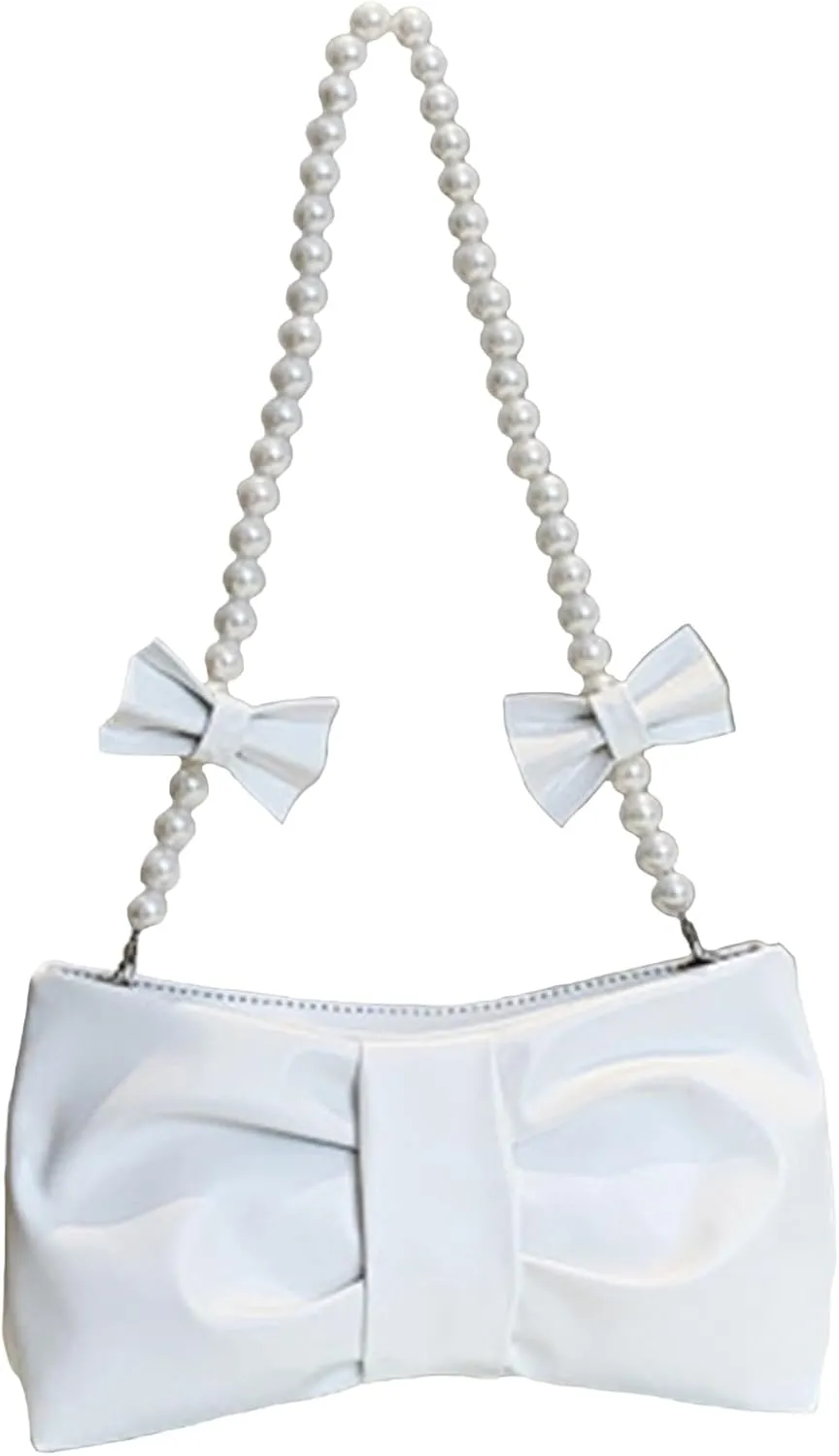Bow Clutch Evening Handbag Pearl Purse for Women Ladies Bridal Soft Leather Ruched Crossbody Bags Shoulder Bag