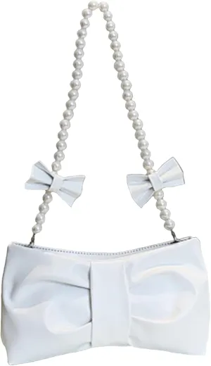 Bow Clutch Evening Handbag Pearl Purse for Women Ladies Bridal Soft Leather Ruched Crossbody Bags Shoulder Bag