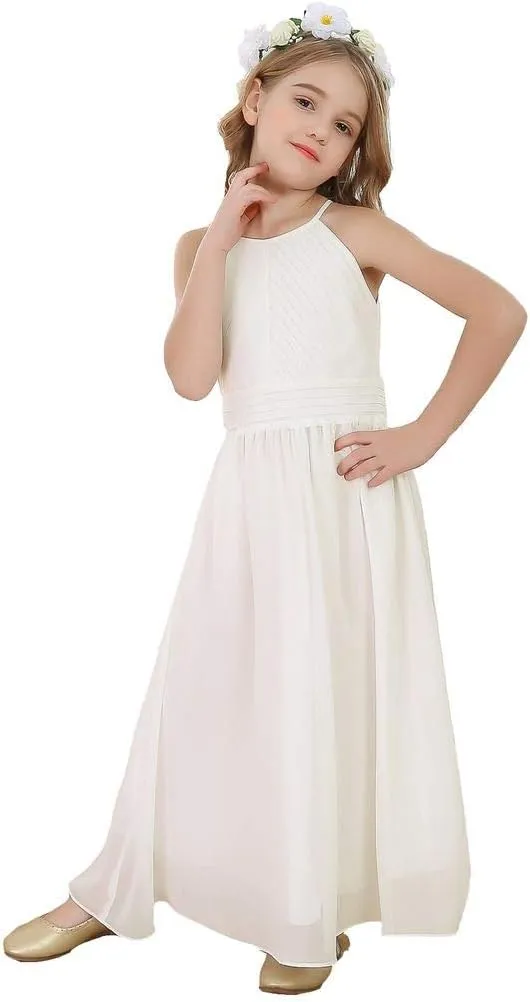 Bow Dream Flower Girl's Dress Ruffled Chiffon Wedding Bridesmaid Youth Big Girls Pageant Party Evening Prom Gowns