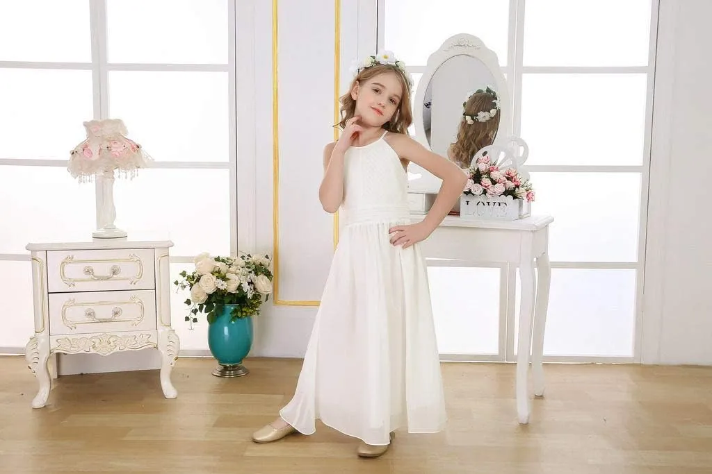 Bow Dream Flower Girl's Dress Ruffled Chiffon Wedding Bridesmaid Youth Big Girls Pageant Party Evening Prom Gowns