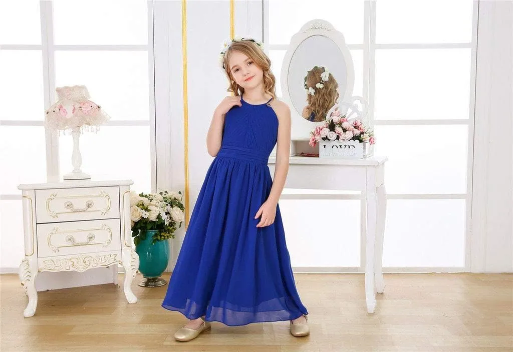 Bow Dream Flower Girl's Dress Ruffled Chiffon Wedding Bridesmaid Youth Big Girls Pageant Party Evening Prom Gowns