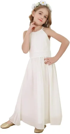 Bow Dream Flower Girl's Dress Ruffled Chiffon Wedding Bridesmaid Youth Big Girls Pageant Party Evening Prom Gowns