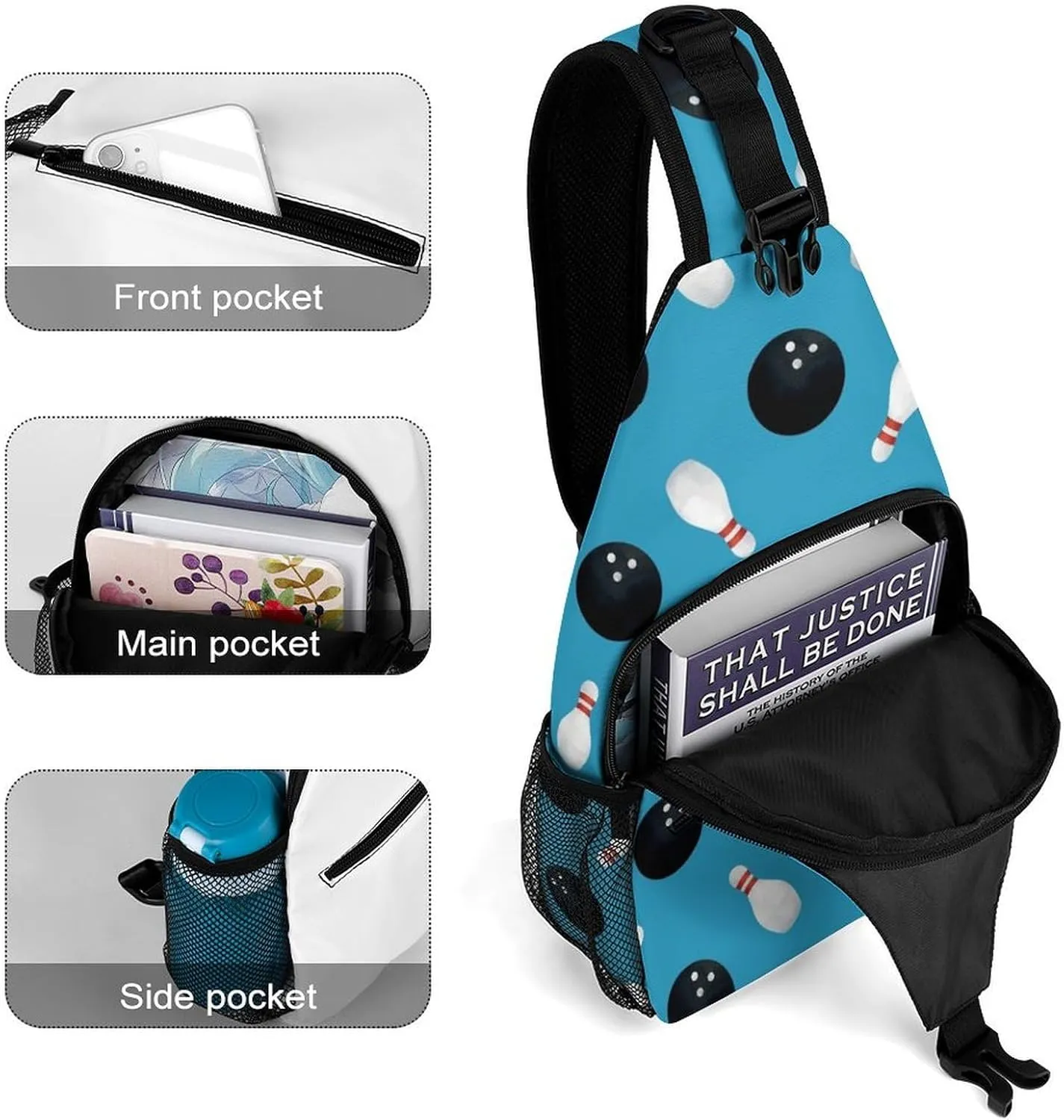 Bowling Balls Sling Backpack Men Women Crossbody Backpack Chest Bag Cycling Daypack Hiking Bag Casual Daypacks Sports Backpacks