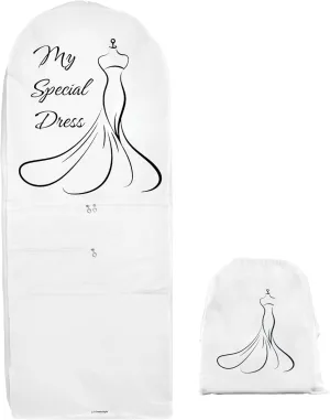 Bridal Dress Garment Bag with Love Heart Zippers 60x27 Inches (White with Black Print)