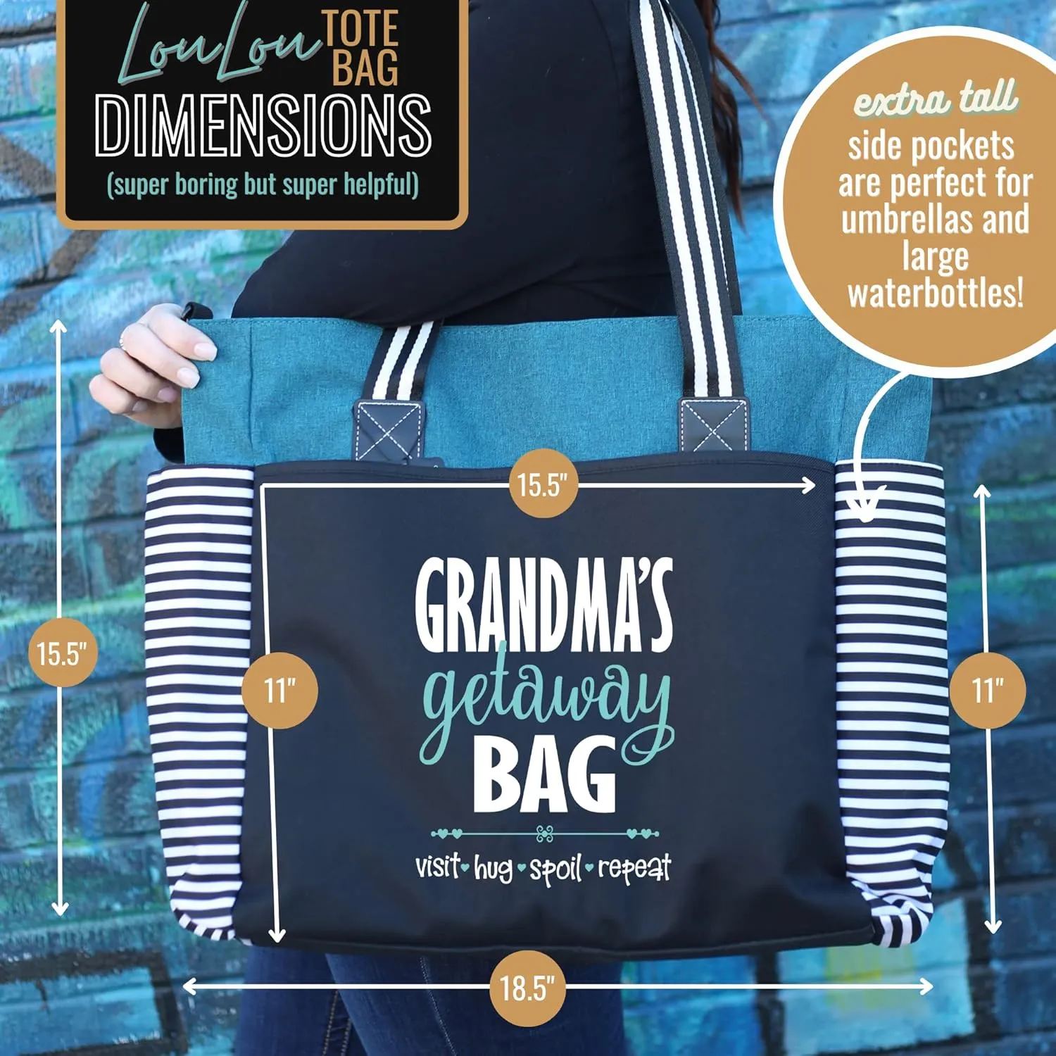 Brooke & Jess Designs Tote Bag for Grandma  Sturdy Canvas Grandma Tote w/Zipper & Inner Pocket Grandma Bag for Everyday Use