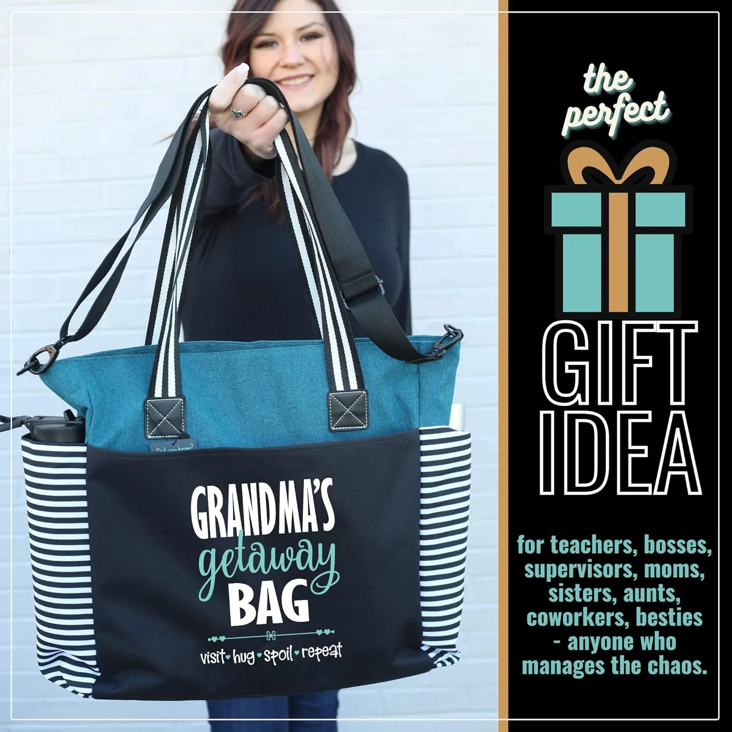 Brooke & Jess Designs Tote Bag for Grandma  Sturdy Canvas Grandma Tote w/Zipper & Inner Pocket Grandma Bag for Everyday Use