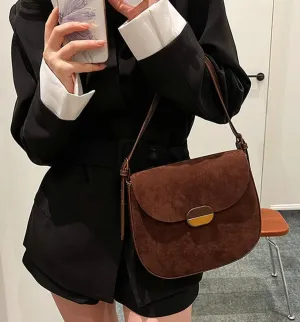 Burgundy Suede Shoulder Bags For Women Brown Suede Small Trendy Wine Crossbody Bag Saddle Suede Satchel Bag